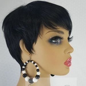 Celebrity  black Sexy short human hair pixie wig